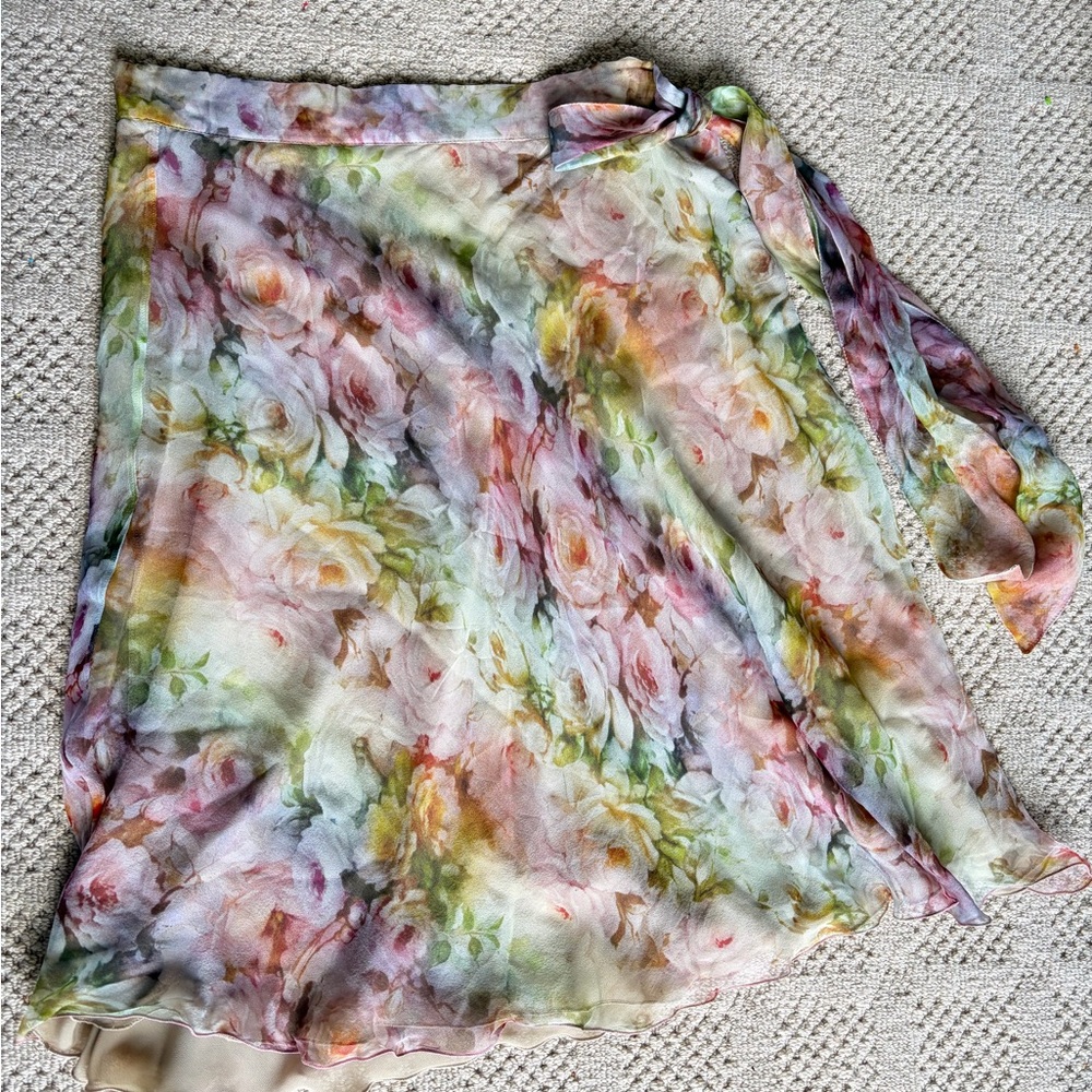 Valentino vintage flowy watercolor Floral Silk Skirt soft luxury romantic garden - Picture 13 of 16